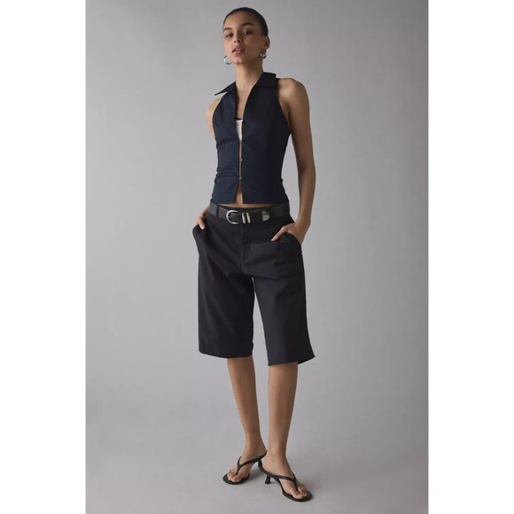 UO Party Girl Cotton-Blend Button Down Sleeveless Shirt Women's Small Jet Black - Picture 15 of 16